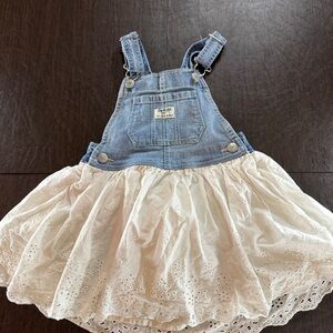 OshKosh B'gosh Blue and White Eyelet Overall Dress. Sz 4T